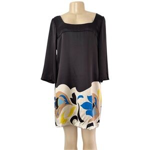 Nine West‎ Dress - Silk Black Flare 3/4 Sleeve Short Sheath Mini Shift Dress